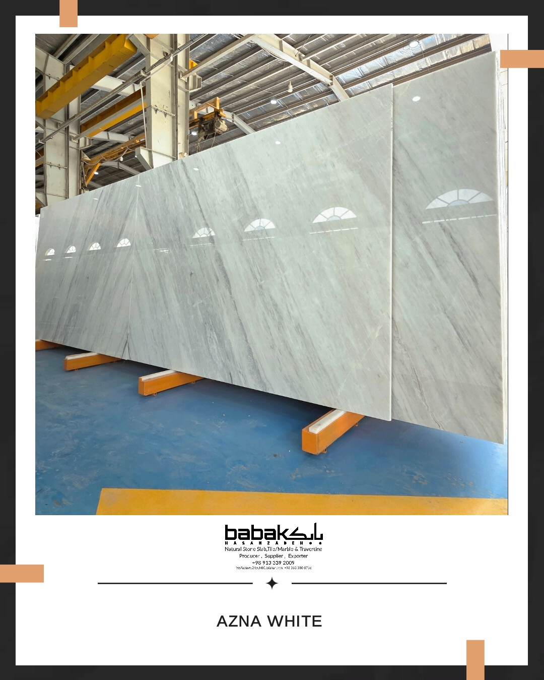 A picturre of Azna white crystalline marble slab in Showroom