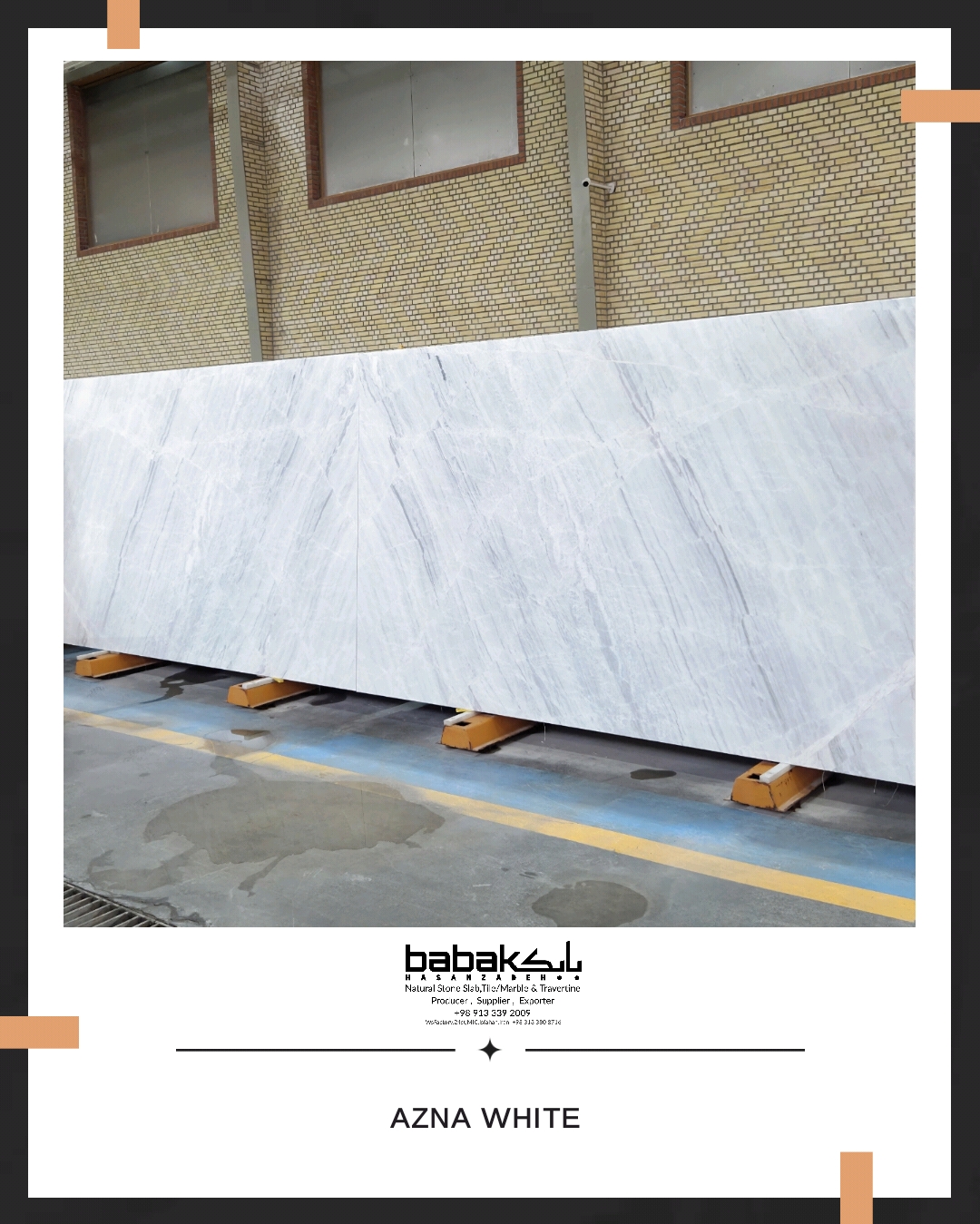 A picturre of Azna white crystalline marble slab in Showroom