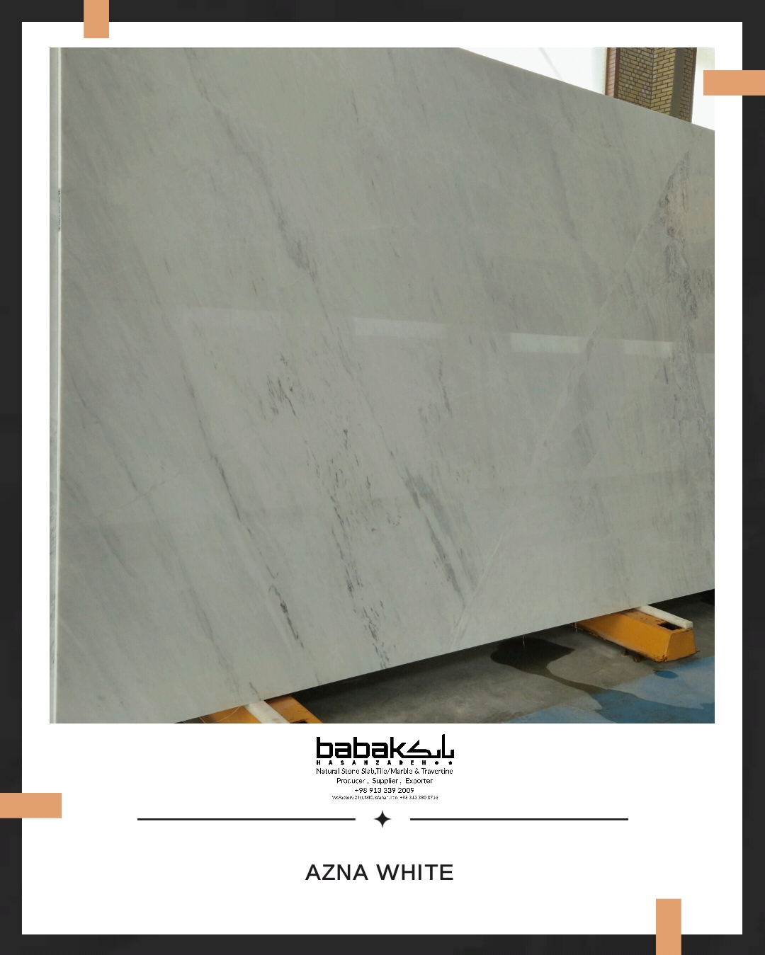 A picturre of Azna white crystalline marble slab in Showroom